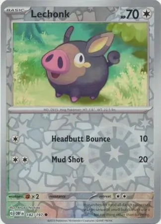 Lechonk 182/197 (SV03: Obsidian Flames)  - Reverse Holofoil | Good Games Adelaide SA