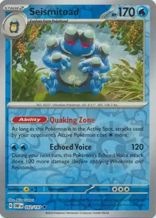 Seismitoad 052/197 (SV03: Obsidian Flames)  - Reverse Holofoil | Good Games Adelaide SA