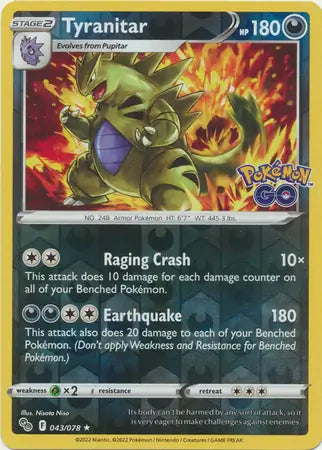 Tyranitar 043/078 (Pokemon GO)  - Reverse Holofoil | Good Games Adelaide SA