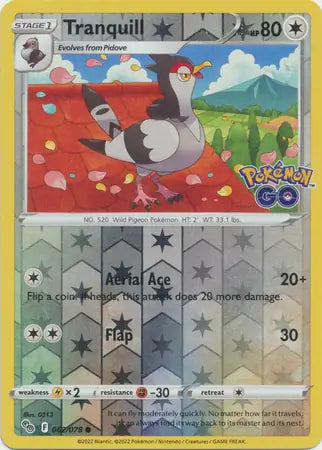 Tranquill 062/078 (Pokemon GO)  - Reverse Holofoil | Good Games Adelaide SA