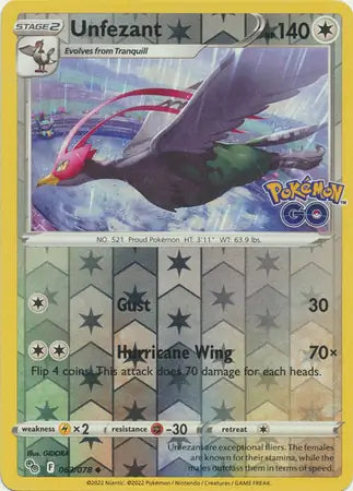 Unfezant 063/078 (Pokemon GO)  - Reverse Holofoil | Good Games Adelaide SA