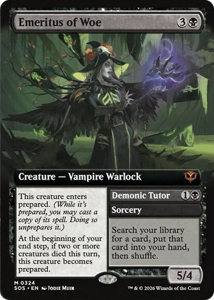 Emeritus of Woe // Demonic Tutor 324 (Secrets of Strixhaven)  - Extended Art | Good Games Adelaide SA