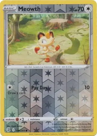 Meowth 199/264 (SWSH08: Fusion Strike)  - Reverse Holofoil | Good Games Adelaide SA