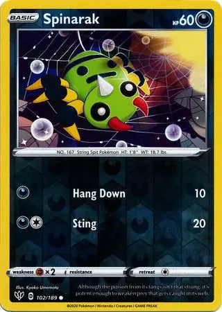 Spinarak 102/189 (SWSH03: Darkness Ablaze)  - Reverse Holofoil | Good Games Adelaide SA