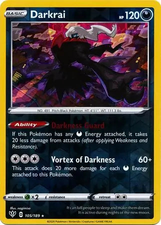Darkrai 105/189 (SWSH03: Darkness Ablaze)  - Reverse Holofoil | Good Games Adelaide SA