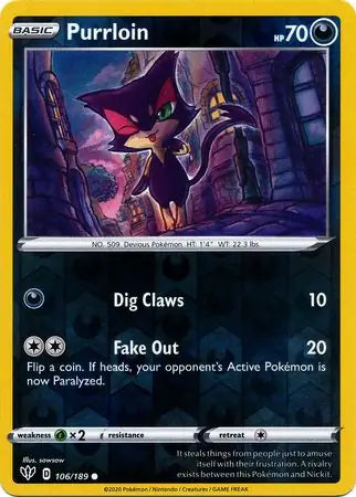 Purrloin 106/189 (SWSH03: Darkness Ablaze)  - Reverse Holofoil | Good Games Adelaide SA