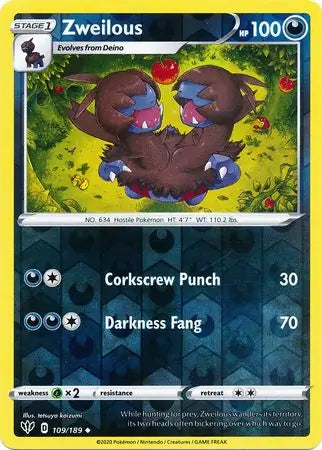 Zweilous 109/189 (SWSH03: Darkness Ablaze)  - Reverse Holofoil | Good Games Adelaide SA