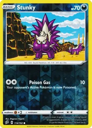 Stunky 114/192 (SWSH02: Rebel Clash)  - Reverse Holofoil | Good Games Adelaide SA