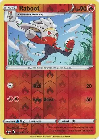 Raboot 033/202 (SWSH01: Sword & Shield Base Set)  - Reverse Holofoil | Good Games Adelaide SA