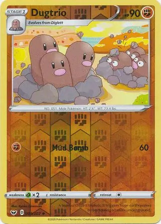 Dugtrio 093/202 (SWSH01: Sword & Shield Base Set)  - Reverse Holofoil | Good Games Adelaide SA