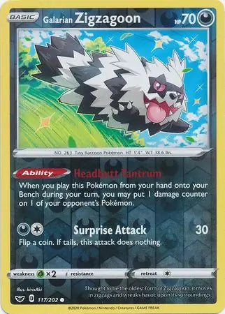 Galarian Zigzagoon 117/202 (SWSH01: Sword & Shield Base Set)  - Reverse Holofoil | Good Games Adelaide SA