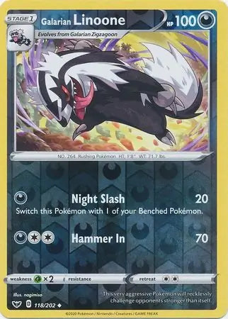 Galarian Linoone 118/202 (SWSH01: Sword & Shield Base Set)  - Reverse Holofoil | Good Games Adelaide SA