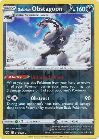 Galarian Obstagoon 119/202 (SWSH01: Sword & Shield Base Set)  - Reverse Holofoil | Good Games Adelaide SA