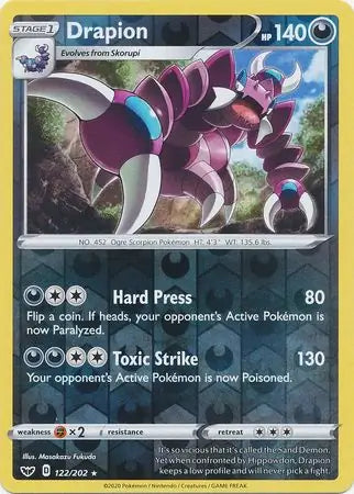 Drapion 122/202 (SWSH01: Sword & Shield Base Set)  - Reverse Holofoil | Good Games Adelaide SA