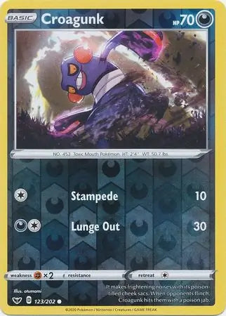 Croagunk 123/202 (SWSH01: Sword & Shield Base Set)  - Reverse Holofoil | Good Games Adelaide SA