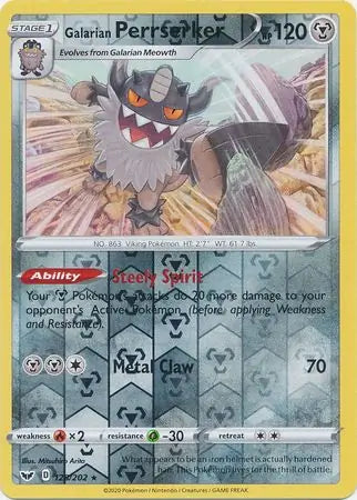 Galarian Perrserker 128/202 (SWSH01: Sword & Shield Base Set)  - Reverse Holofoil | Good Games Adelaide SA