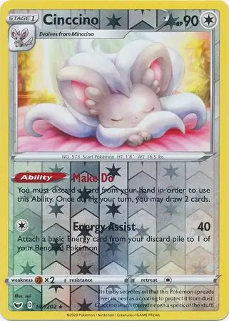 Cinccino 147/202 (SWSH01: Sword & Shield Base Set)  - Reverse Holofoil | Good Games Adelaide SA