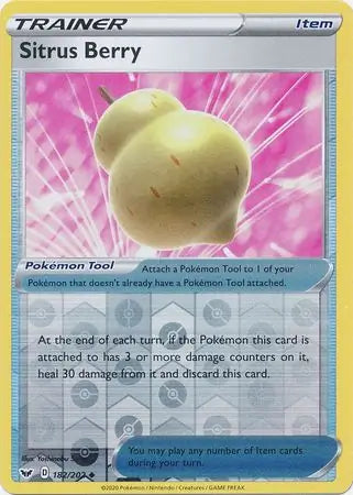 Sitrus Berry 182/202 (SWSH01: Sword & Shield Base Set)  - Reverse Holofoil | Good Games Adelaide SA