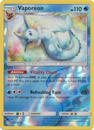 Vaporeon 42/236 (SM - Cosmic Eclipse)  - Reverse Holofoil | Good Games Adelaide SA