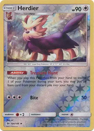 Herdier 104/149 (SM Base Set)  - Reverse Holofoil | Good Games Adelaide SA