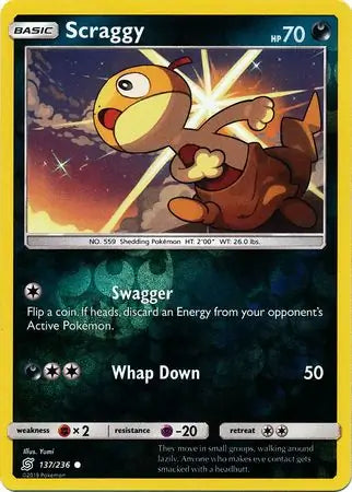 Scraggy 137/236 (SM - Unified Minds)  - Reverse Holofoil | Good Games Adelaide SA