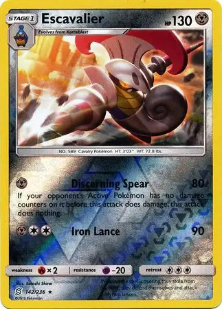 Escavalier 142/236 (SM - Unified Minds)  - Reverse Holofoil | Good Games Adelaide SA