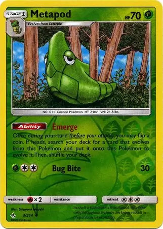 Metapod 3/214 (SM - Unbroken Bonds)  - Reverse Holofoil | Good Games Adelaide SA