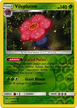 Vileplume 8/214 (SM - Unbroken Bonds)  - Reverse Holofoil | Good Games Adelaide SA