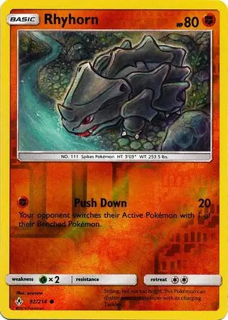 Rhyhorn 92/214 (SM - Unbroken Bonds)  - Reverse Holofoil | Good Games Adelaide SA