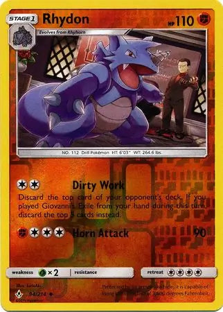 Rhydon 94/214 (SM - Unbroken Bonds)  - Reverse Holofoil | Good Games Adelaide SA
