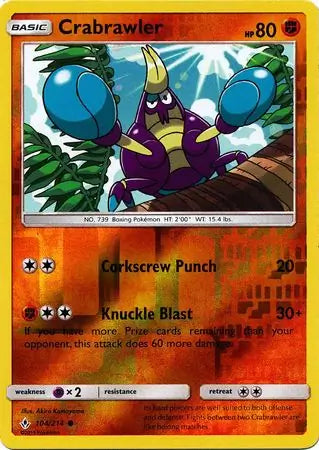 Crabrawler 104/214 (SM - Unbroken Bonds)  - Reverse Holofoil | Good Games Adelaide SA