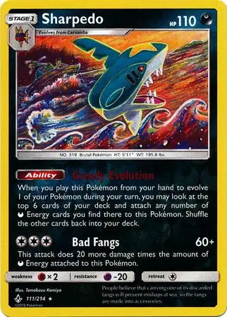 Sharpedo 111/214 (SM - Unbroken Bonds)  - Reverse Holofoil | Good Games Adelaide SA