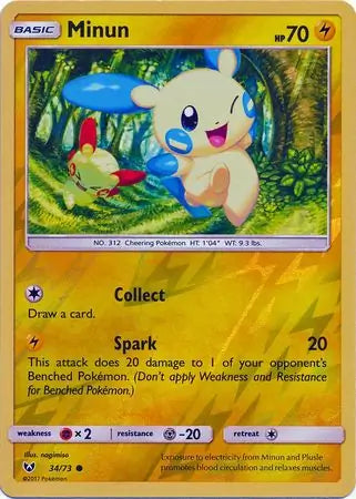 Minun 34/73 (Shining Legends)  - Reverse Holofoil | Good Games Adelaide SA