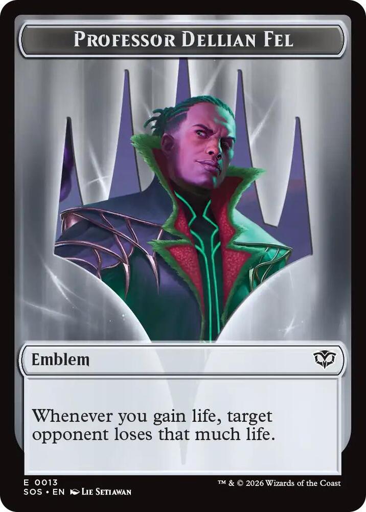 Emblem Professor Dellian Fel Pest 0008 Double Sided Token 13 // 8 (Secrets of Strixhaven)  - Foil | Good Games Adelaide SA
