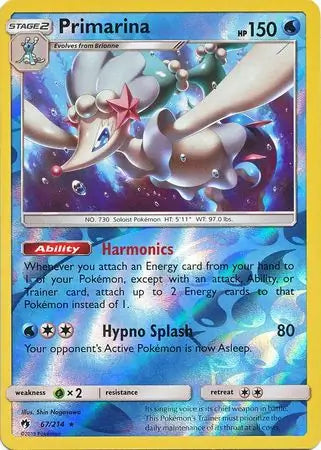 Primarina 67/214 (SM - Lost Thunder)  - Reverse Holofoil | Good Games Adelaide SA