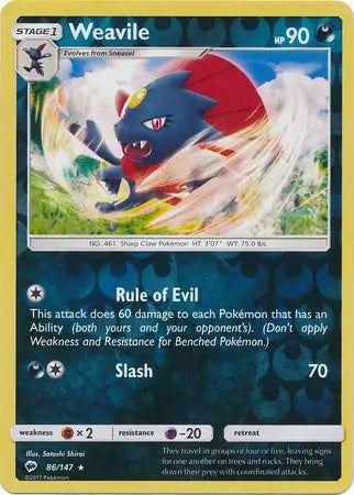 Weavile 86/147 (SM - Burning Shadows)  - Reverse Holofoil | Good Games Adelaide SA