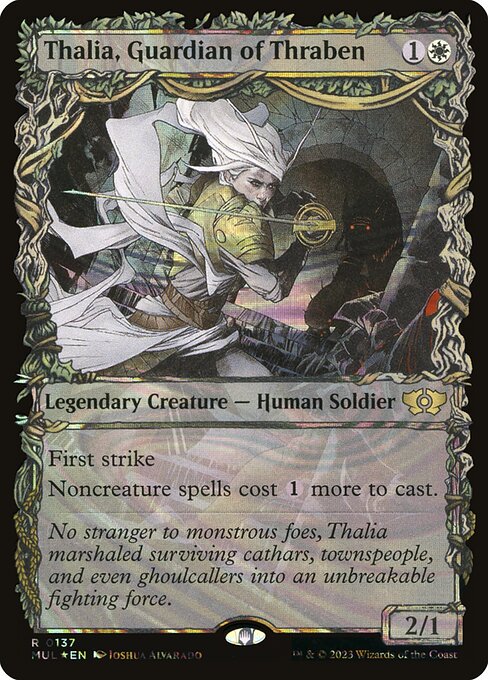 Thalia, Guardian of Thraben 137 (March of the Machine: Multiverse Legends)  - Showcase Halo Foil | Good Games Adelaide SA