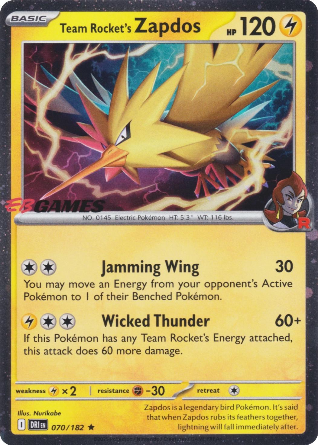 Team Rocket's Zapdos EB Games Exclusive 070/182 (Miscellaneous Cards & Products)  - Holofoil | Good Games Adelaide SA