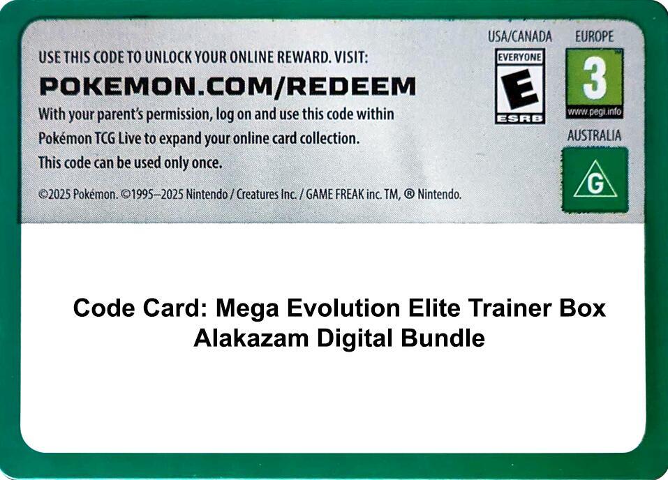 Code Card Mega Evolution Elite Trainer Box Alakazam Digital Bundle  (ME01: Mega Evolution)  | Good Games Adelaide SA