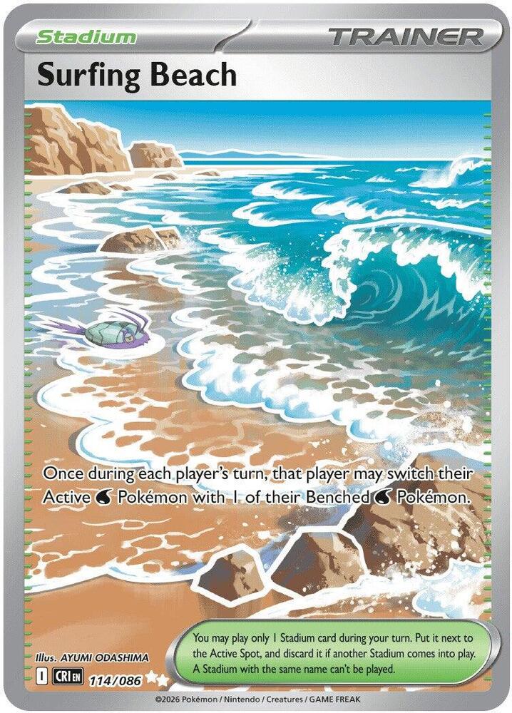 Surfing Beach 114/086 (ME04: Chaos Rising)  - Holofoil | Good Games Adelaide SA