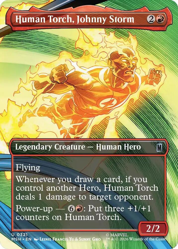 Human Torch Johnny Storm Borderless 321 (Marvel Super Heroes)  - Foil | Good Games Adelaide SA