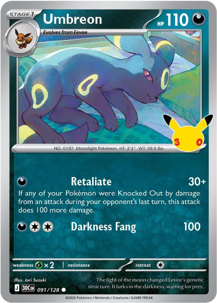 Umbreon 091/128 (ME: 30th Celebration)  - Holofoil | Good Games Adelaide SA