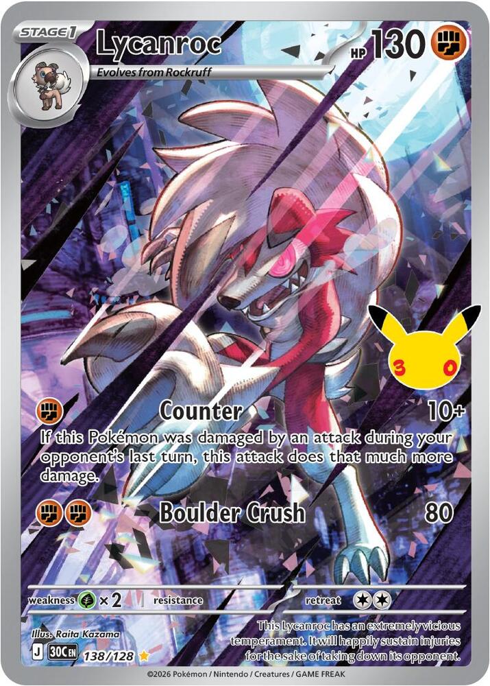 Lycanroc 138/128 (ME: 30th Celebration)  - Holofoil | Good Games Adelaide SA