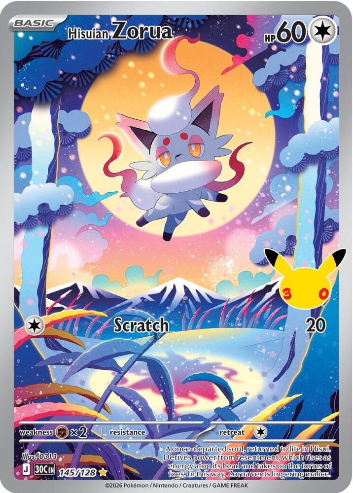 Hisuian Zorua 145/128 (ME: 30th Celebration)  - Holofoil | Good Games Adelaide SA