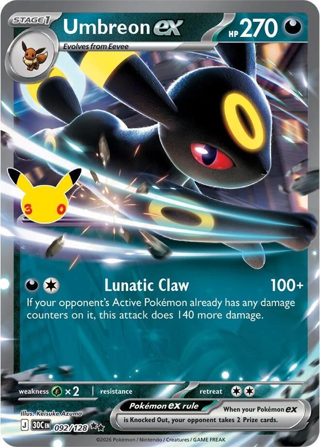 Umbreon ex 092/128 (ME: 30th Celebration)  - Holofoil | Good Games Adelaide SA