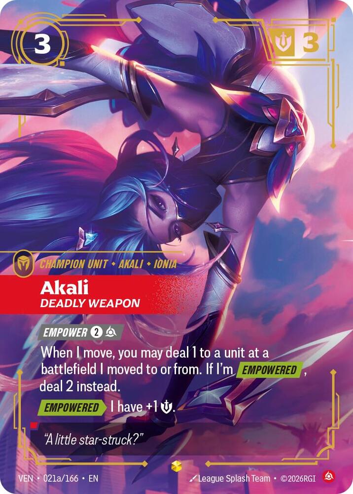 Akali - Deadly Weapon 021a/166 (Vendetta)  - Foil | Good Games Adelaide SA