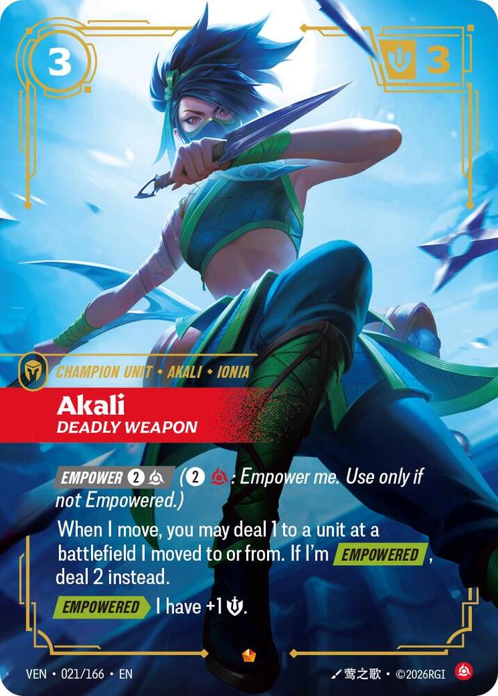 Akali - Deadly Weapon 021/166 (Vendetta)  - Foil | Good Games Adelaide SA
