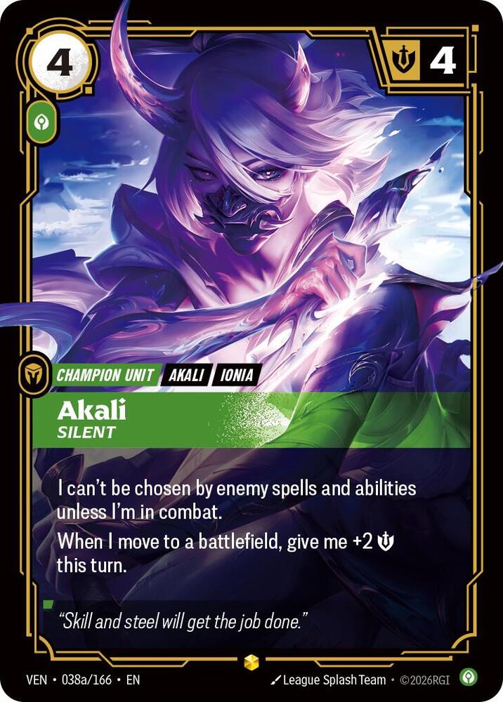Akali - Silent 038a/166 (Vendetta)  - Foil | Good Games Adelaide SA