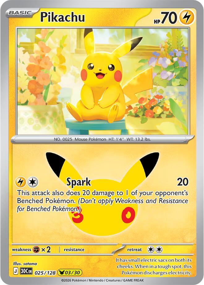Pikachu 025/128 (ME: 30th Celebration)  - Holofoil | Good Games Adelaide SA
