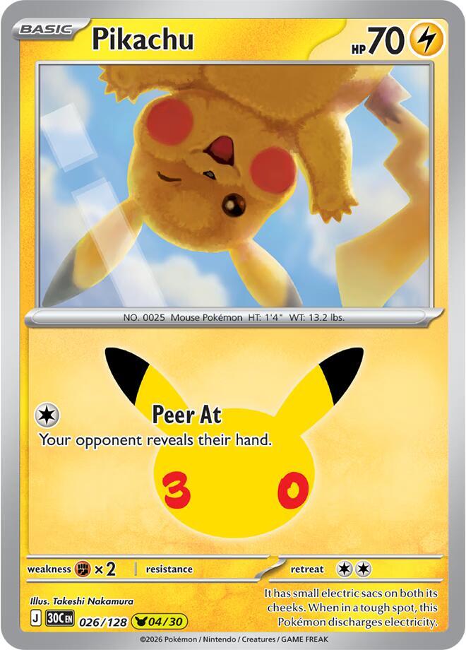 Pikachu 026/128 (ME: 30th Celebration)  - Holofoil | Good Games Adelaide SA